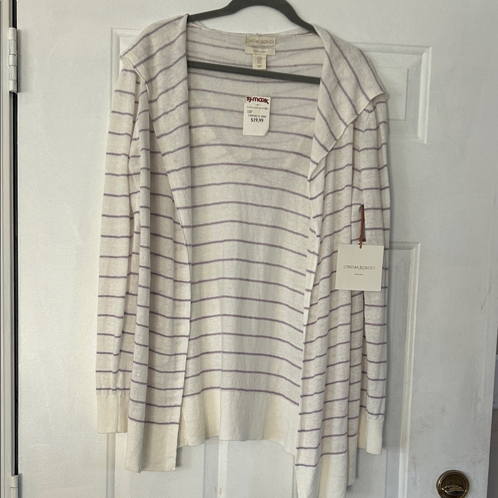 Cynthia Rowley Lavender and Cream Striped Cardigan